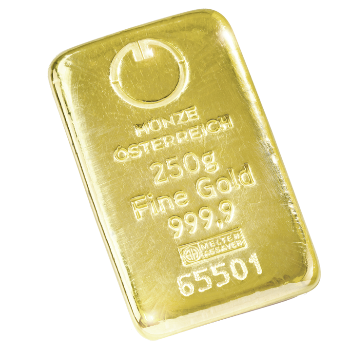 250 Gramm Goldbarren Münze Österreich LBMA zertifiziert