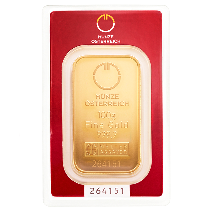 100 Gramm Goldbarren Münze Österreich LBMA zertifiziert